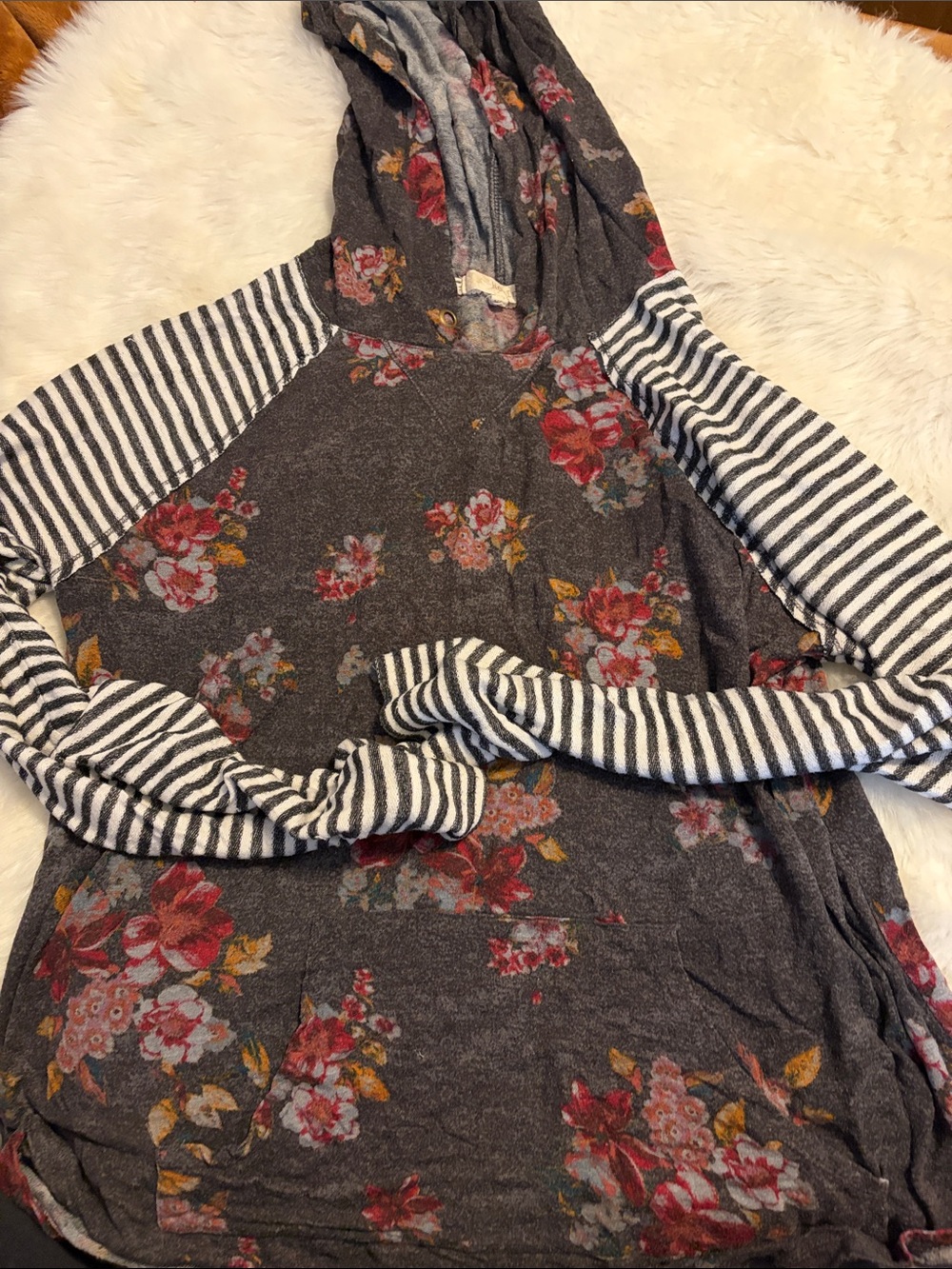 Rewind Charcoal Floral Hoodie with Rose Accents